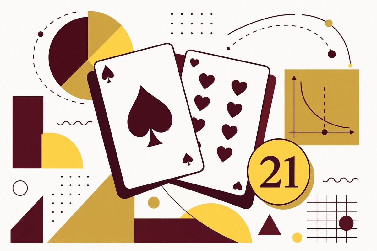 Illustration von Blackjack als mathematisches Kartenspiel im Memphis-Stil