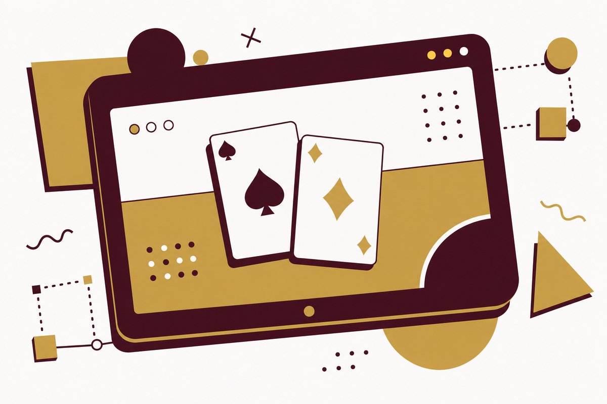 Illustration von Online- und Live-Dealer-Blackjack auf einem stilisierten Bildschirm im Memphis-Stil